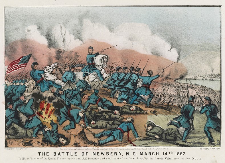 Hand-painted U.S. Civil War battle scene by Currier & Ives..