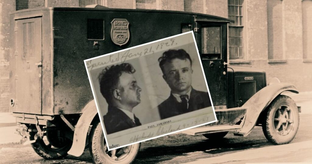 Photo of 1927 Brinks Truck and Paul Jaworski mugshot.