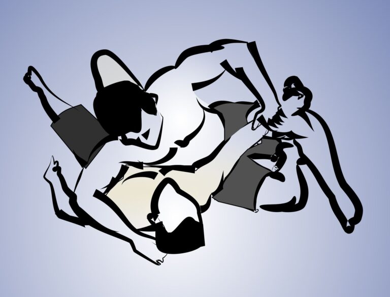 Drawing of men wrestling